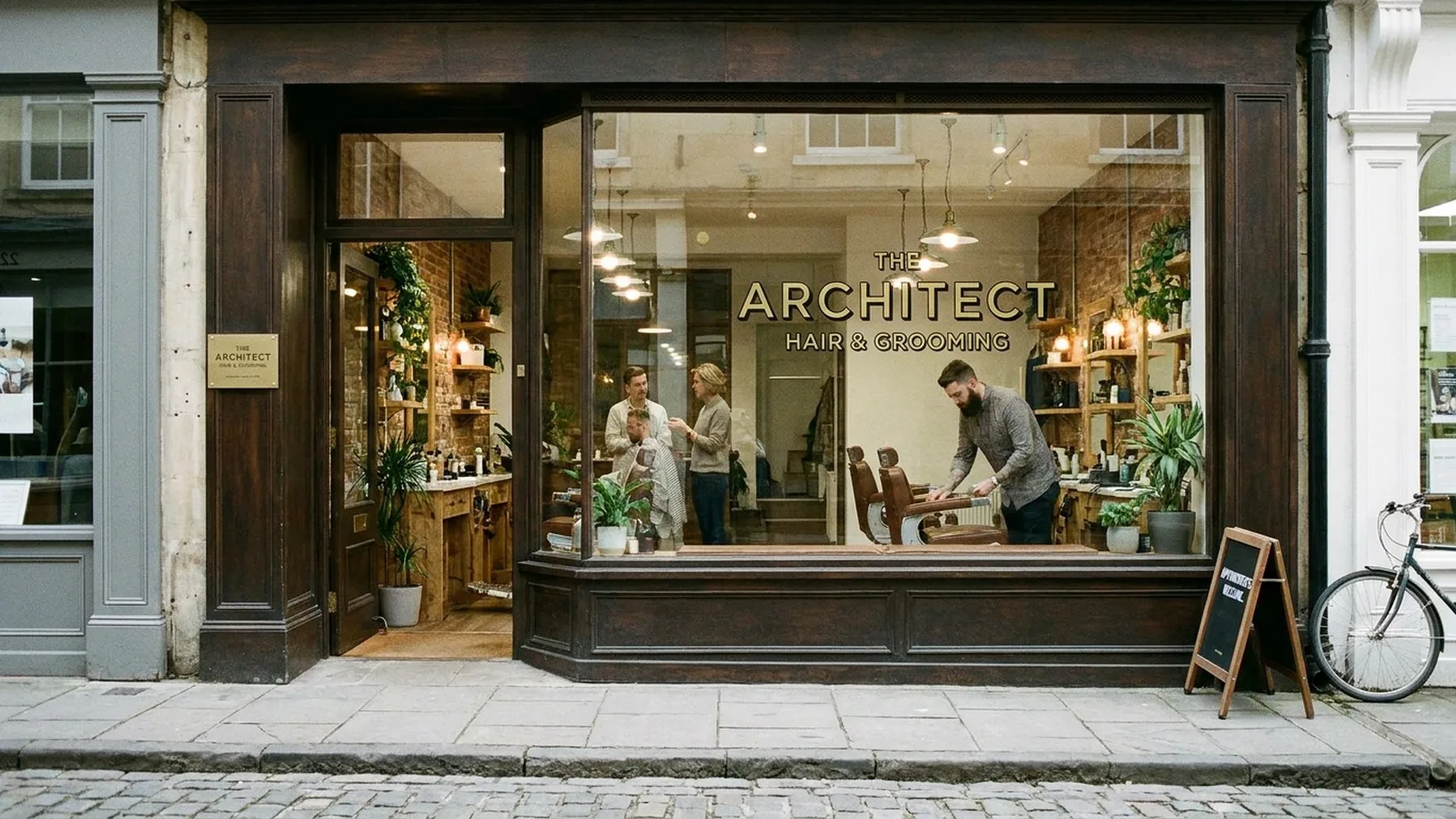 Traditional barber shop front on a UK high street